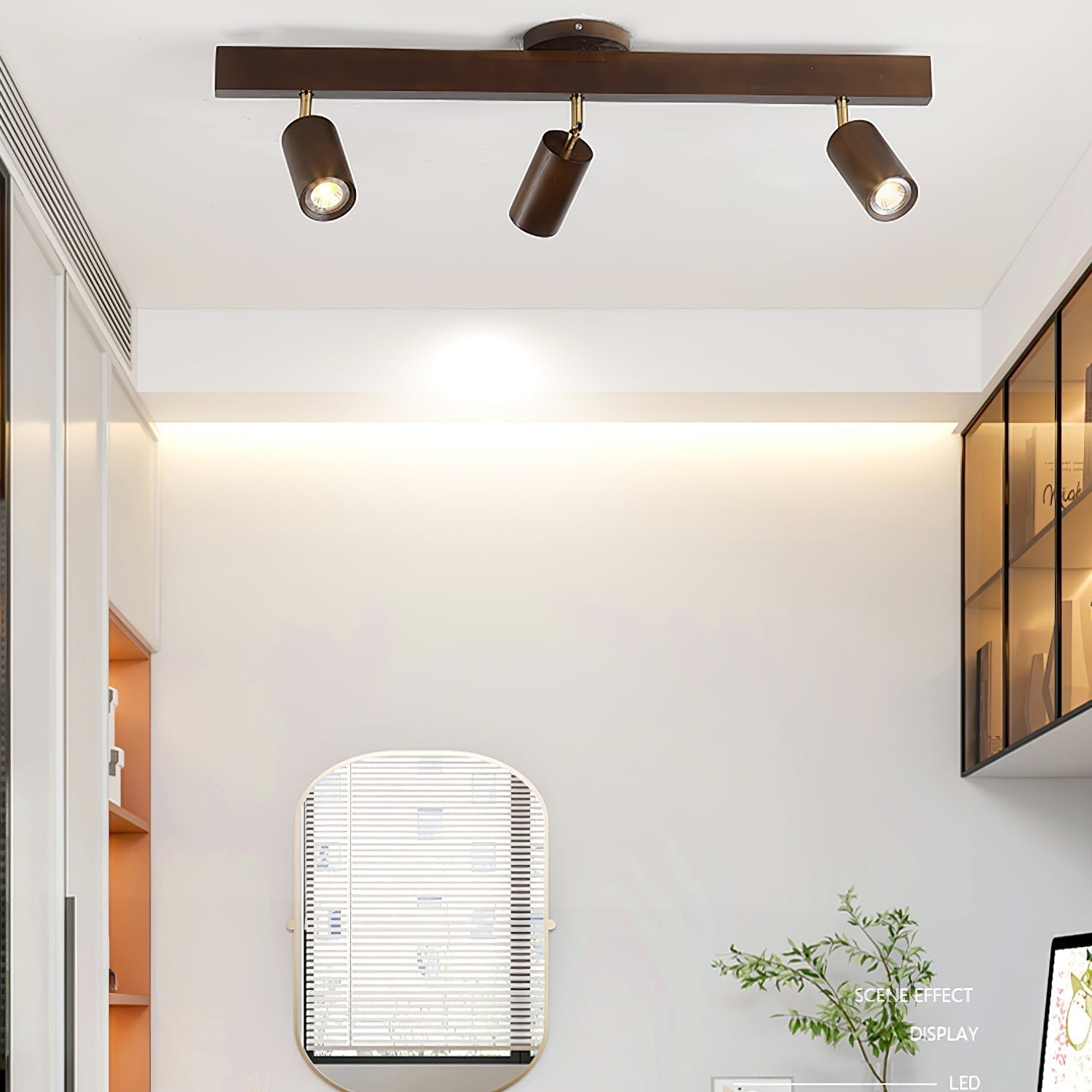 Solara Ceiling Lamp Natural Wood Beam with Spotlight
