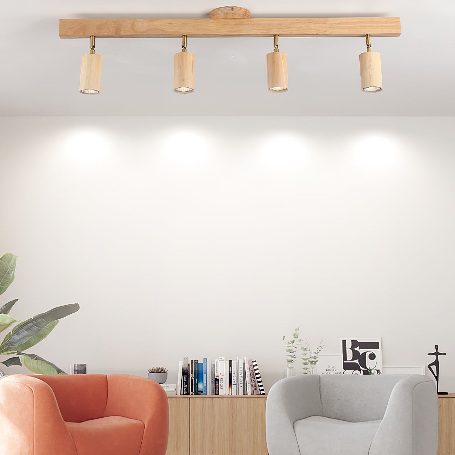 Solara Ceiling Lamp Natural Wood Beam with Spotlight