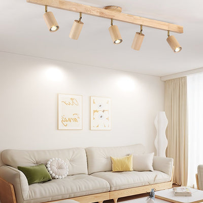 Solara Ceiling Lamp Natural Wood Beam with Spotlight