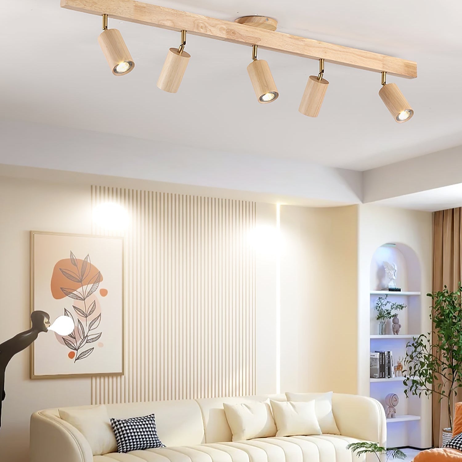 Solara Ceiling Lamp Natural Wood Beam with Spotlight