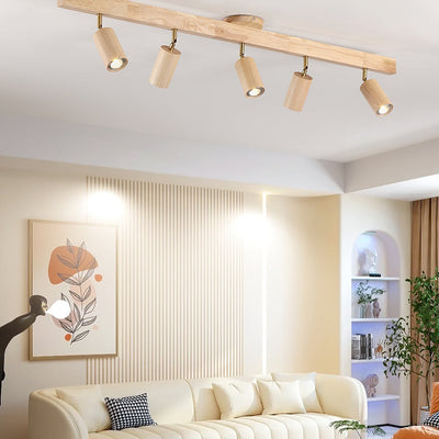 Solara Ceiling Lamp Natural Wood Beam with Spotlight