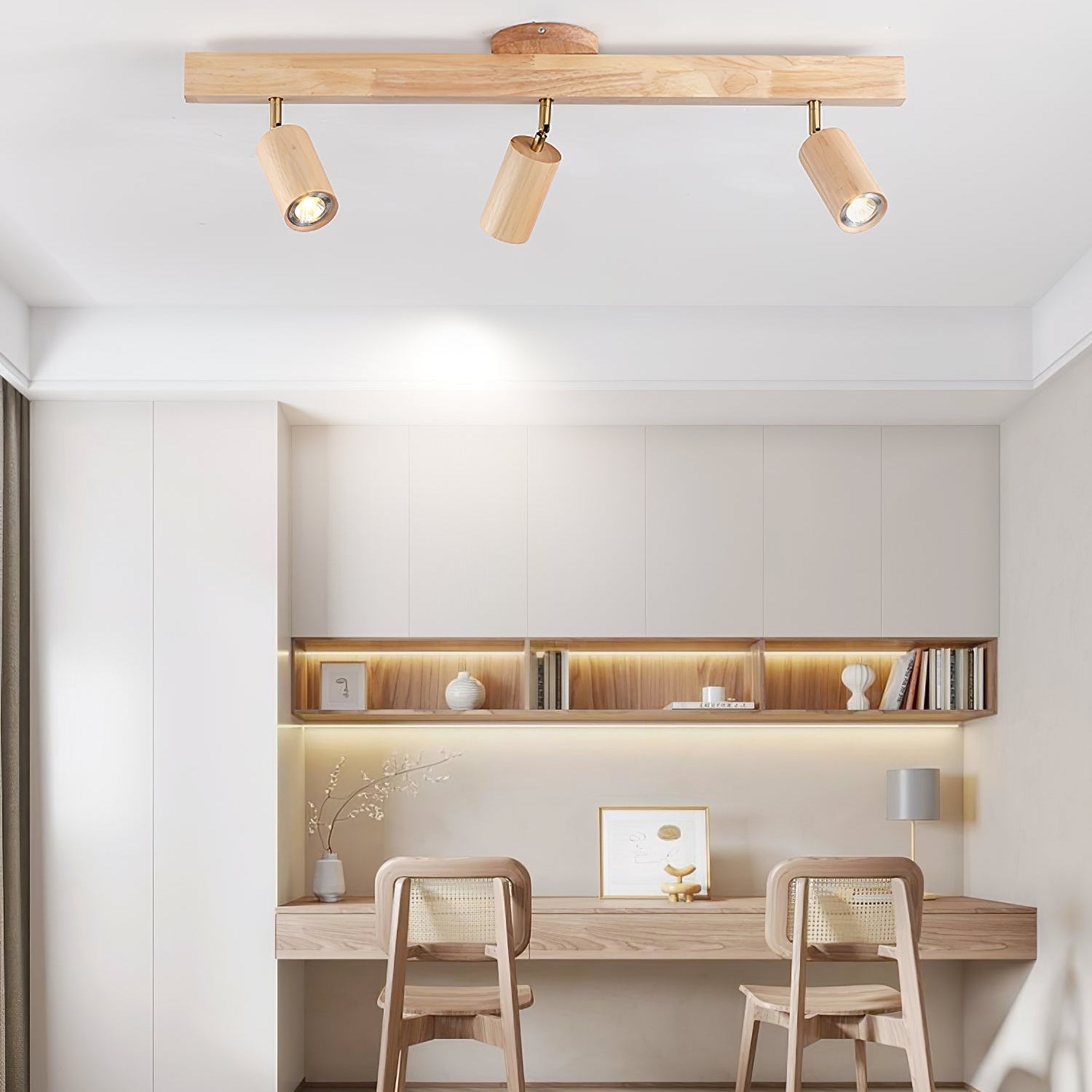 Solara Ceiling Lamp Natural Wood Beam with Spotlight