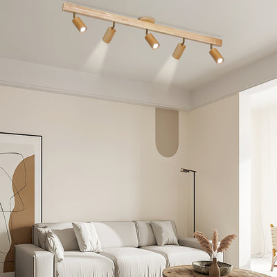 Solara Ceiling Lamp Natural Wood Beam with Spotlight