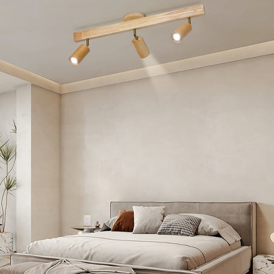 Solara Ceiling Lamp Natural Wood Beam with Spotlight