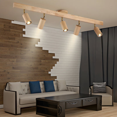 Solara Ceiling Lamp Natural Wood Beam with Spotlight