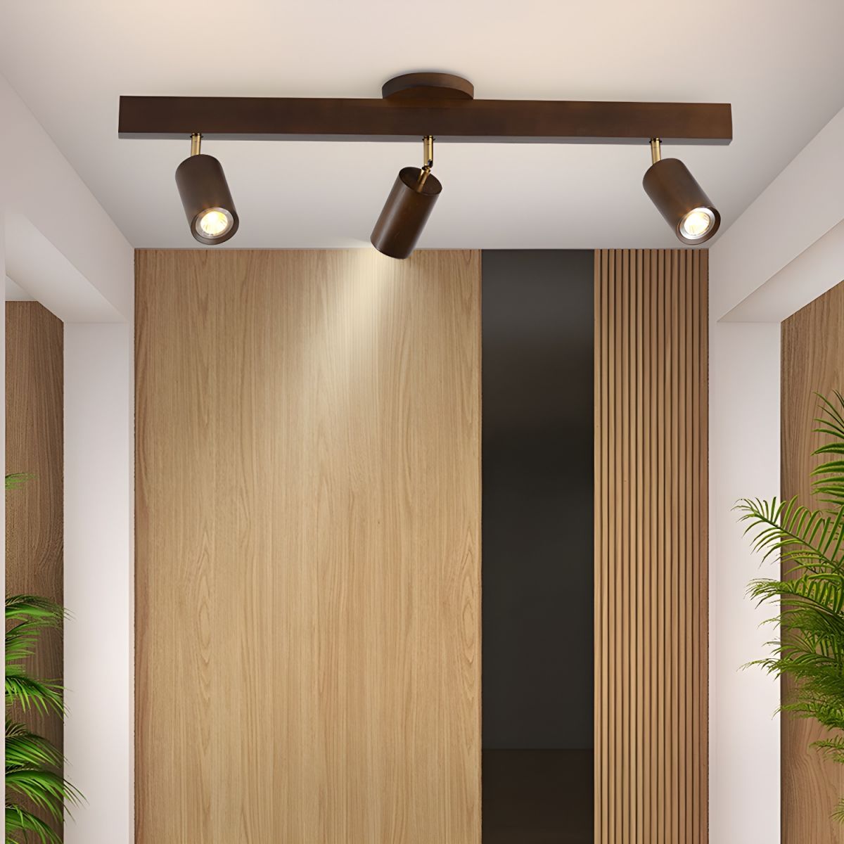 Solara Ceiling Lamp Natural Wood Beam with Spotlight