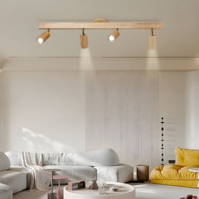 Solara Ceiling Lamp Natural Wood Beam with Spotlight