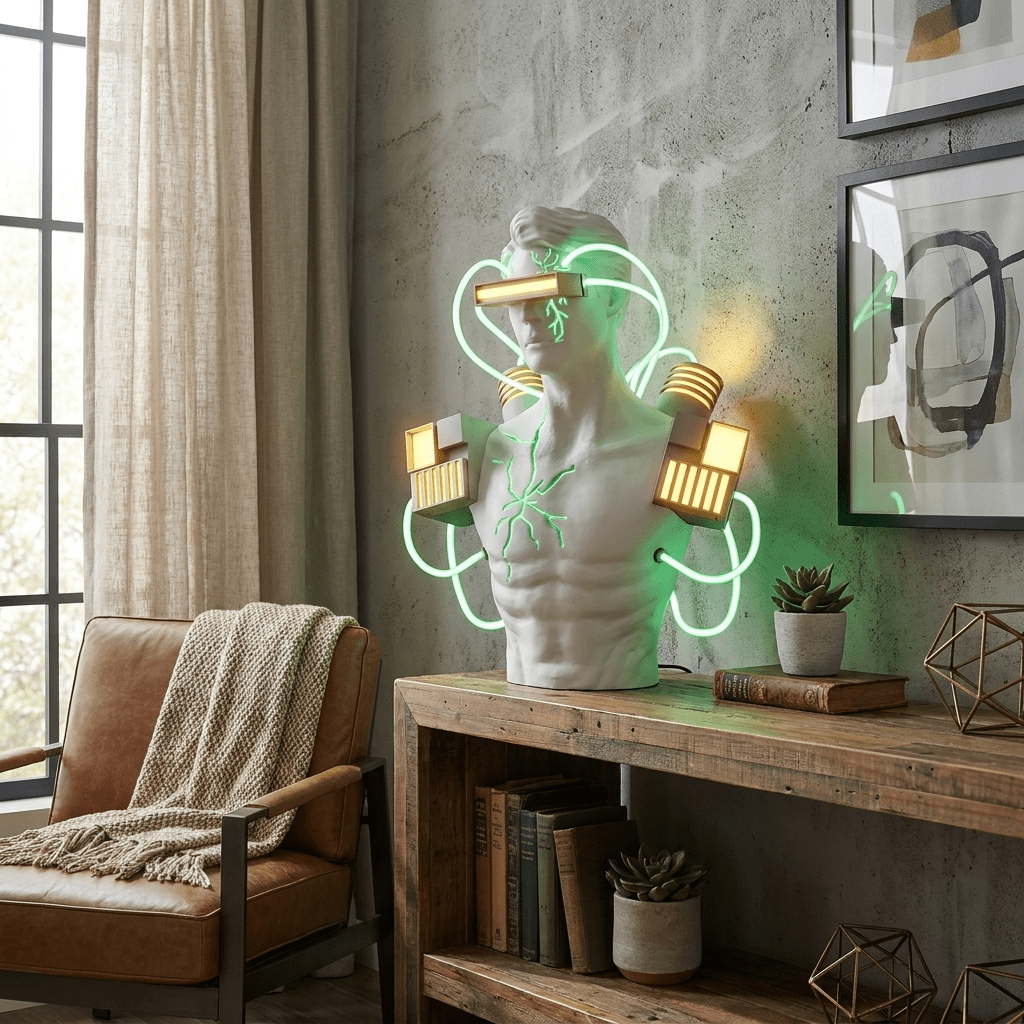 Neon Circuit Bust Sculpture Table Lamp
