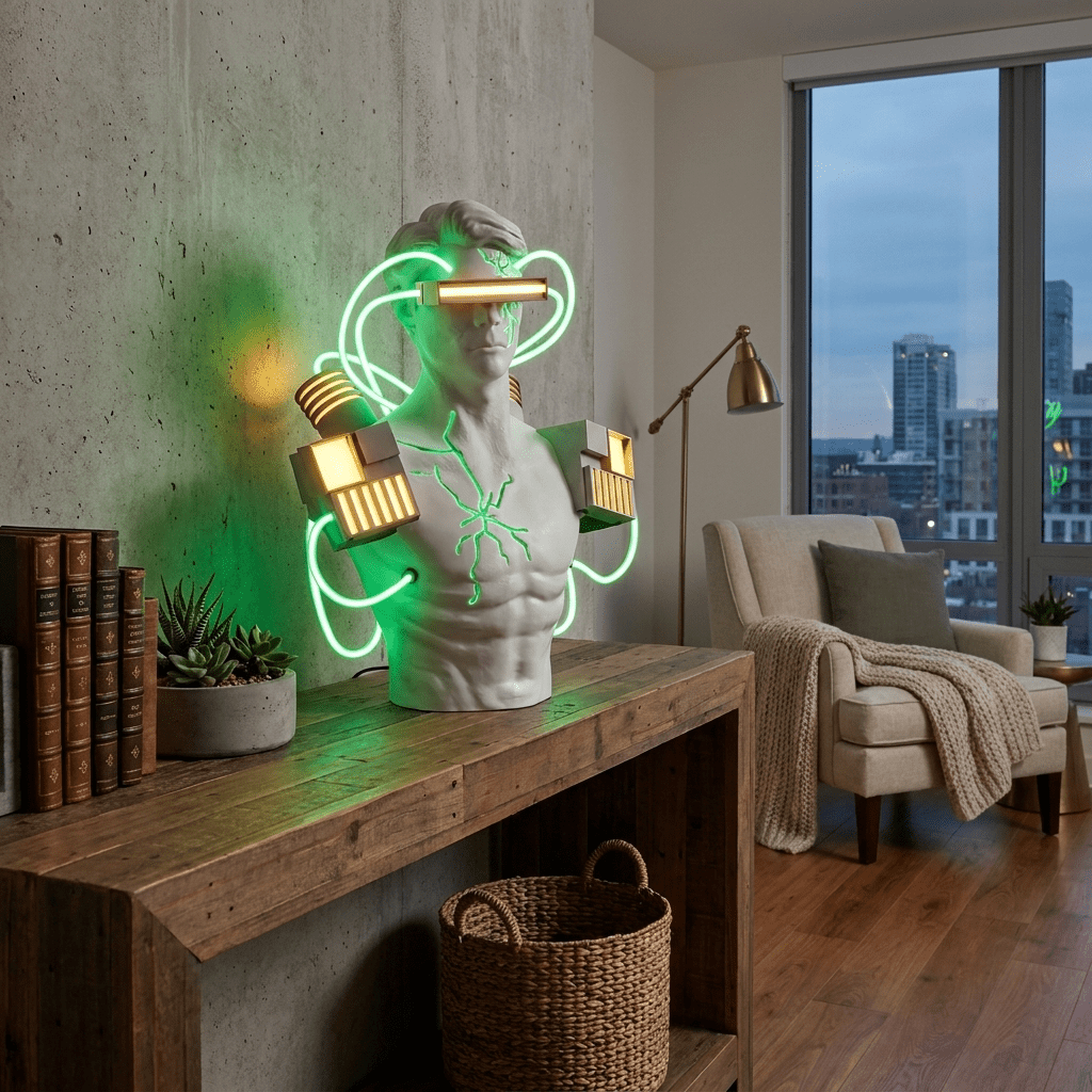 Neon Circuit Bust Sculpture Table Lamp