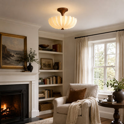 Glenwick Scalloped Wood Flush Mount