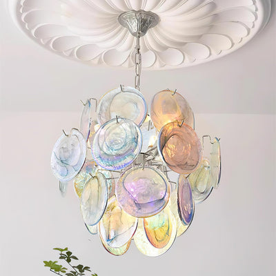 Neuvy Chandelier Iridescent Glass Discs - Neutral Decor