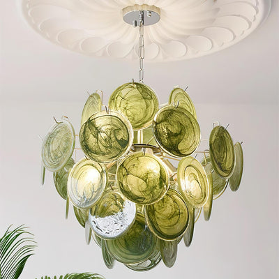 Neuvy Chandelier Iridescent Glass Discs - Neutral Decor