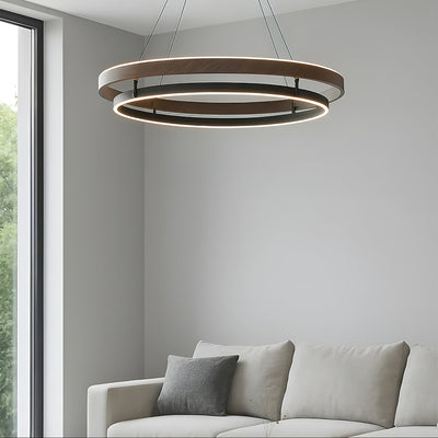 Niseko Chandelier Double Ring Design With LED Glow - Neutral Decor