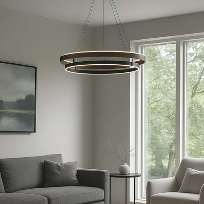 Niseko Chandelier Double Ring Design With LED Glow - Neutral Decor