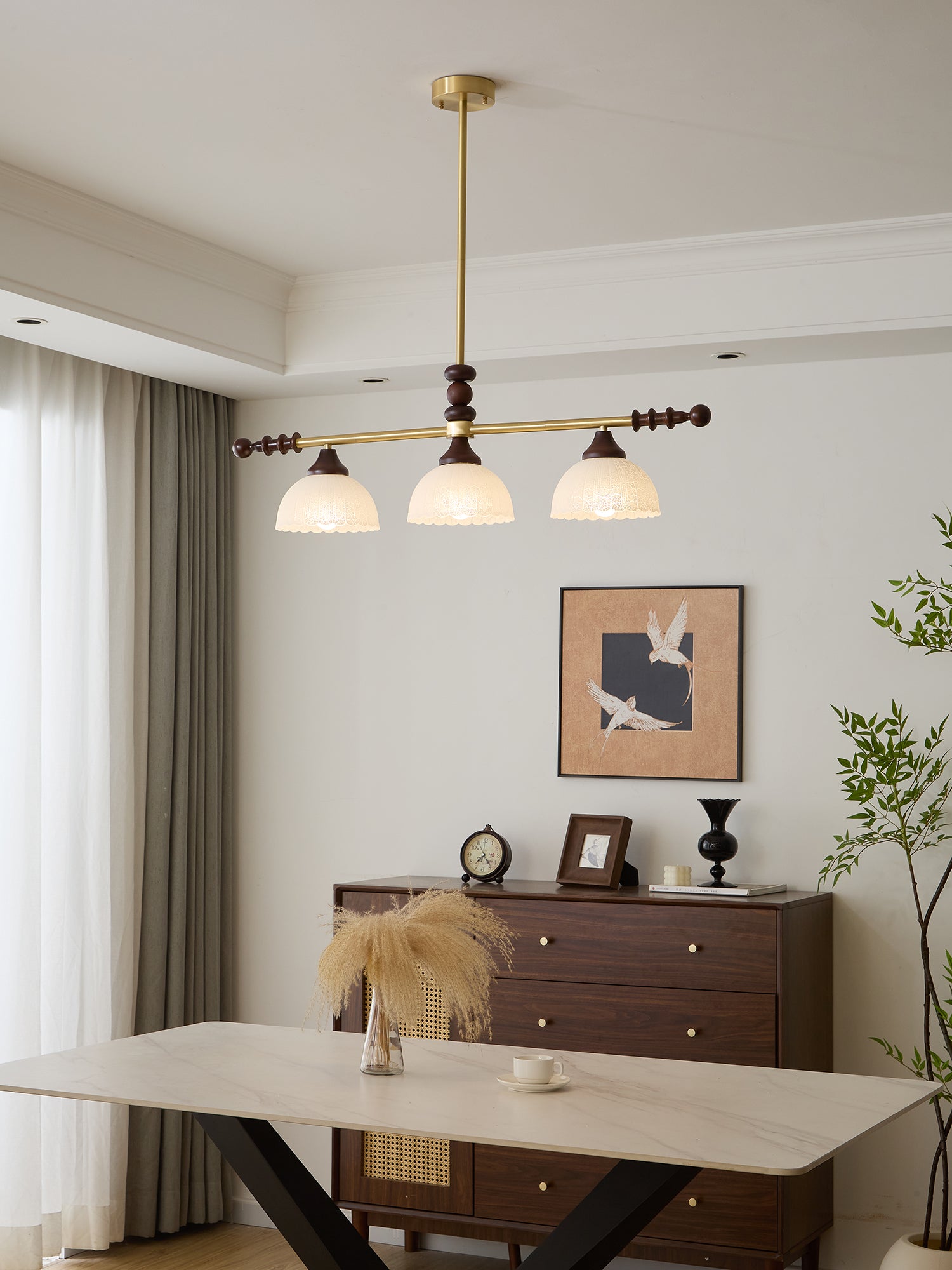Codoriel Traditional Balance Island Wood Glass Pendant Lamp