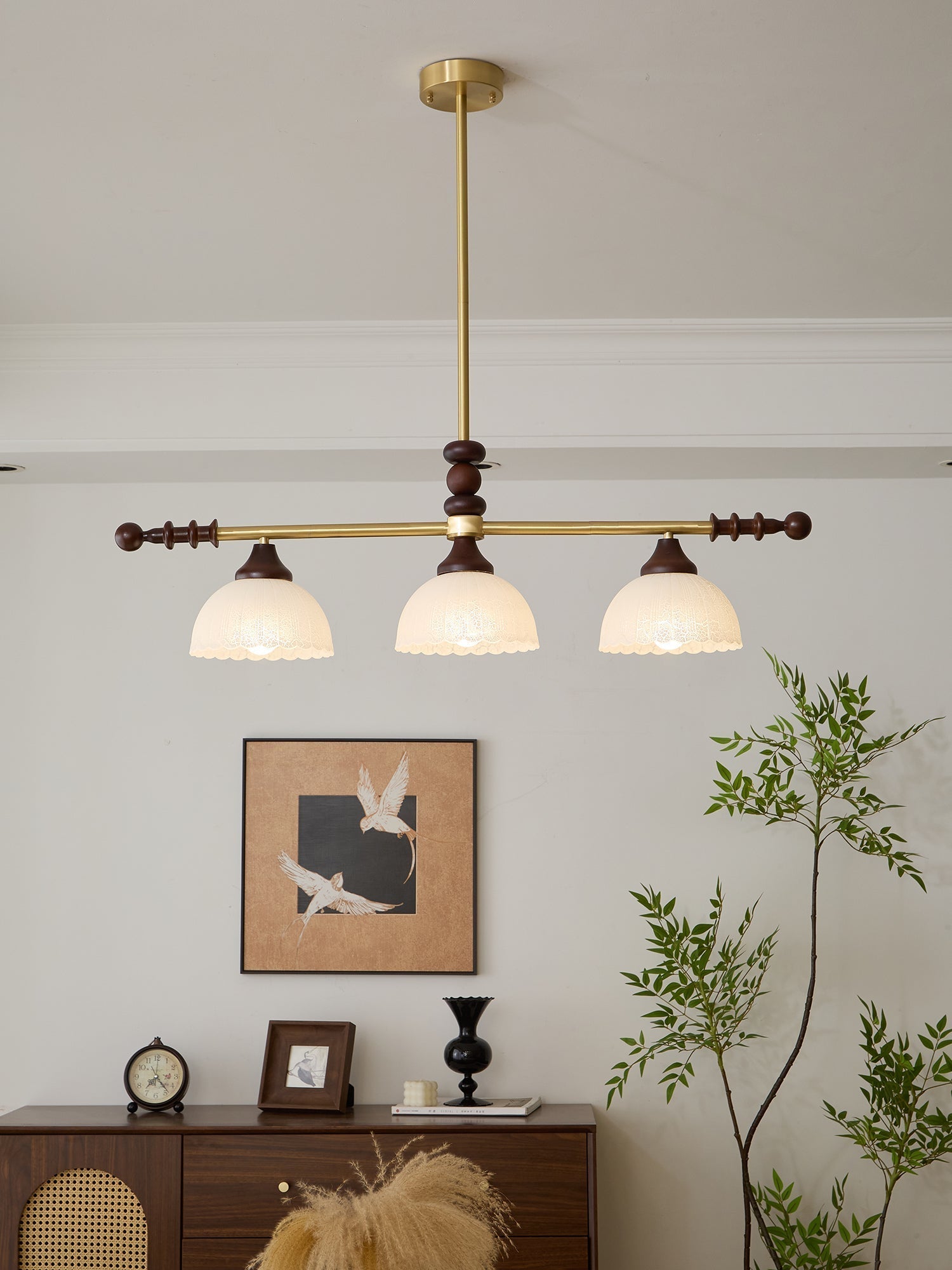 Codoriel Traditional Balance Island Wood Glass Pendant Lamp