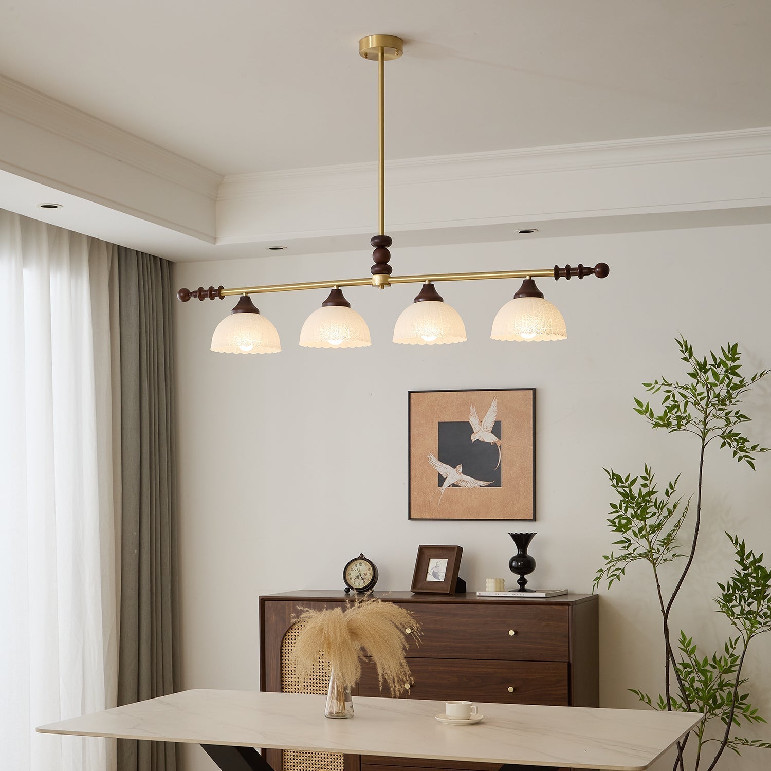 Codoriel Traditional Balance Island Wood Glass Pendant Lamp