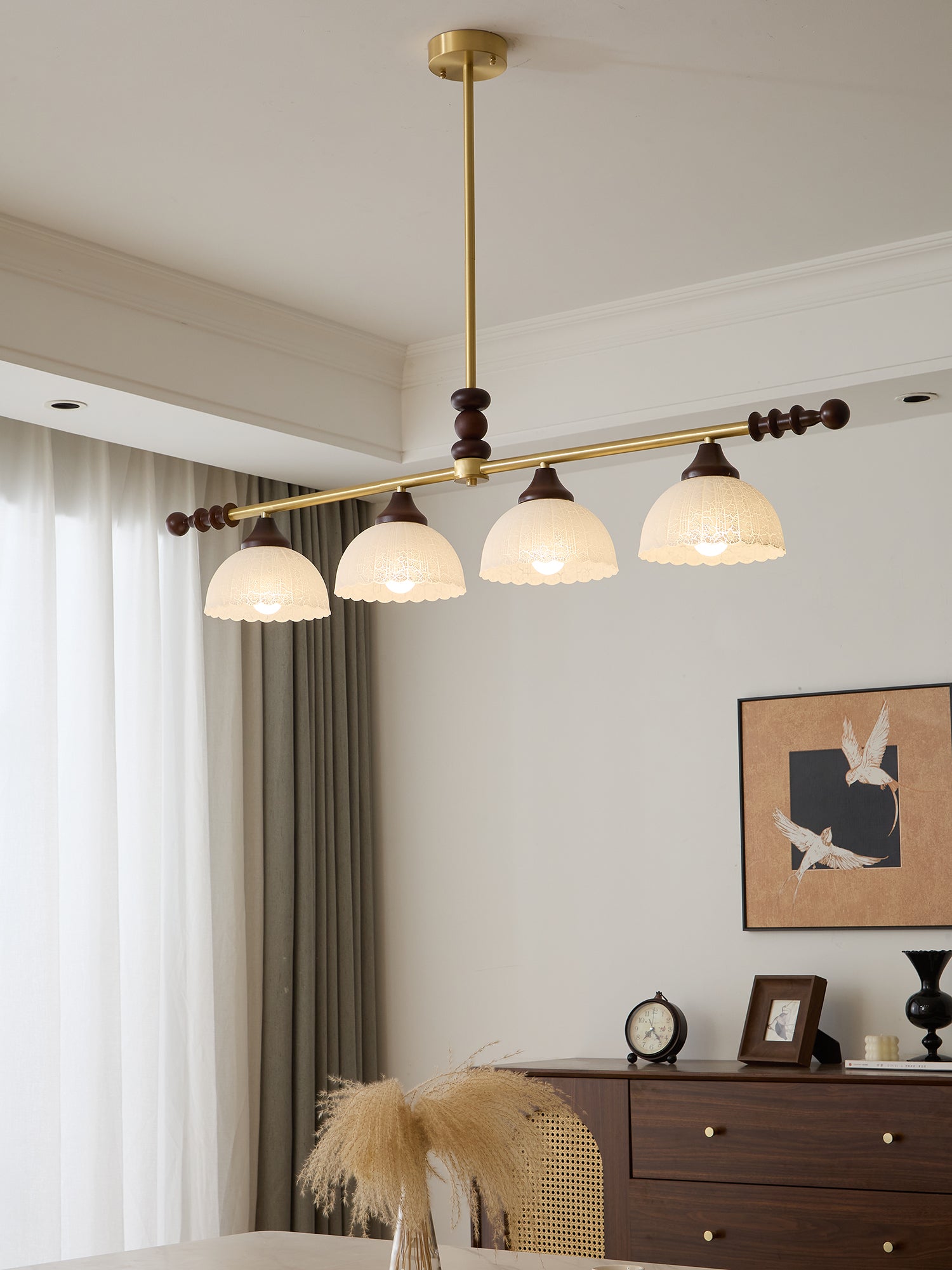 Codoriel Traditional Balance Island Wood Glass Pendant Lamp