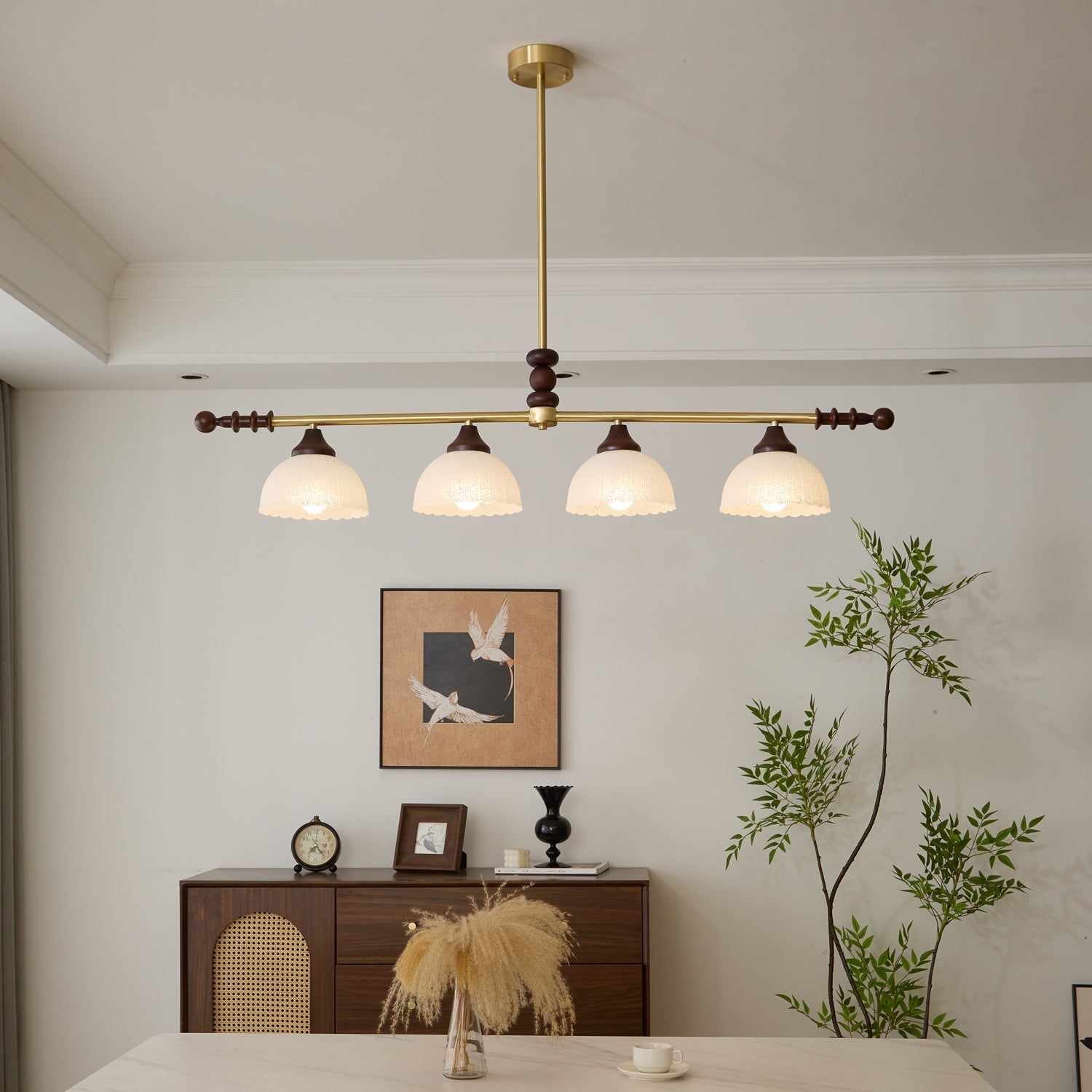 Codoriel Traditional Balance Island Wood Glass Pendant Lamp