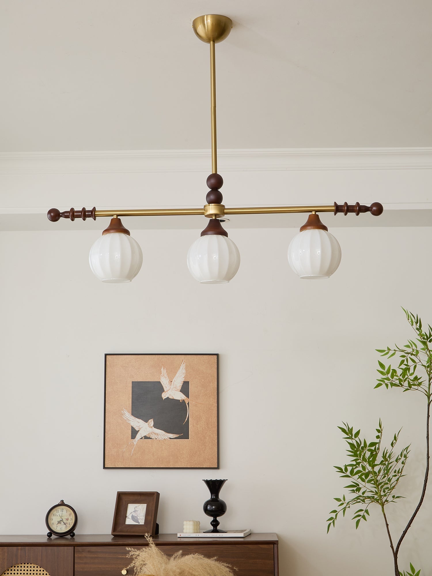 Codoriel Traditional Balance Island Wood Glass Pendant Lamp