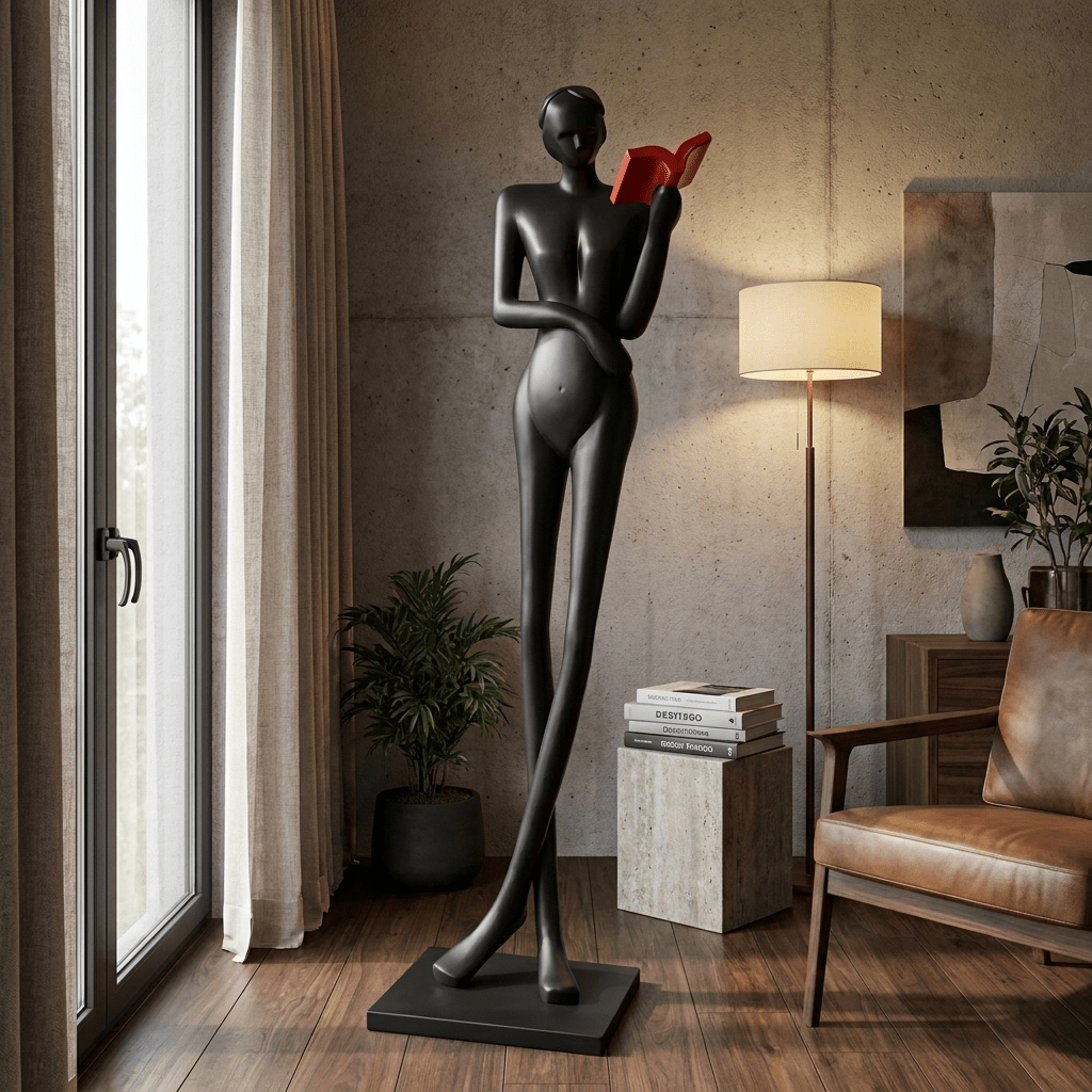 Noir Muse Reading Sculpture