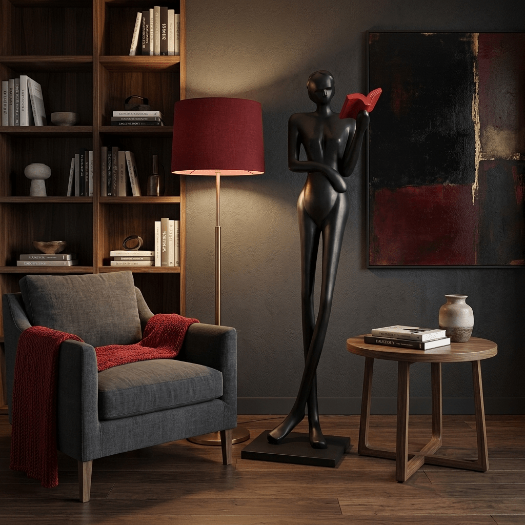 Noir Muse Reading Sculpture