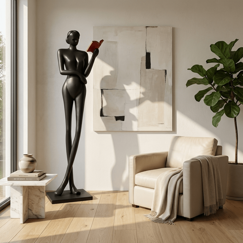 Noir Muse Reading Sculpture