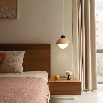 Lunex Dome-Shaped Travertine Pendant Light