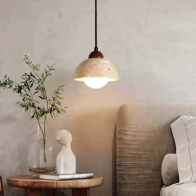 Lunex Dome-Shaped Travertine Pendant Light