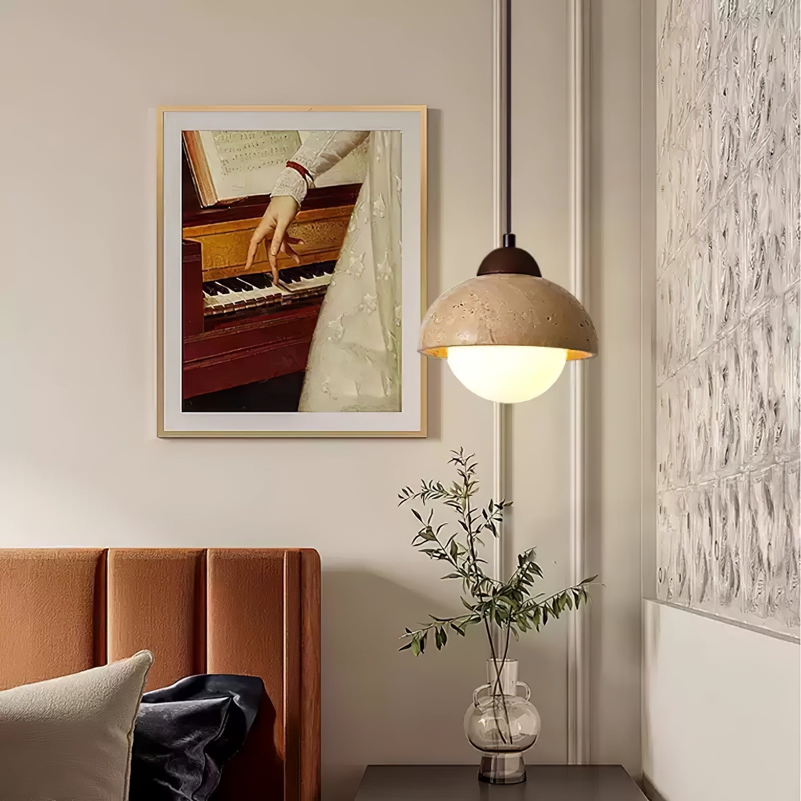 Lunex Dome-Shaped Travertine Pendant Light