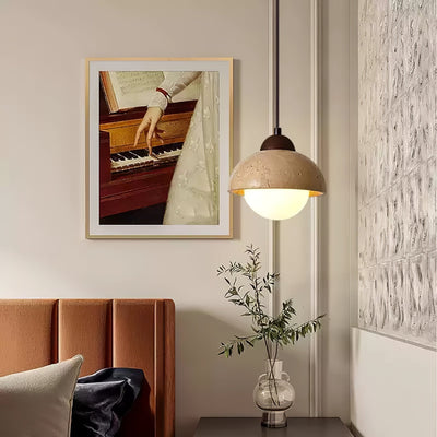 Lunex Dome-Shaped Travertine Pendant Light