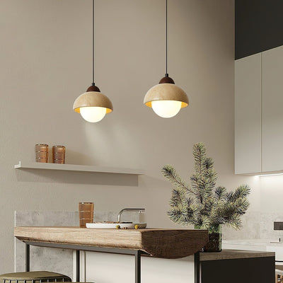 Lunex Dome-Shaped Travertine Pendant Light