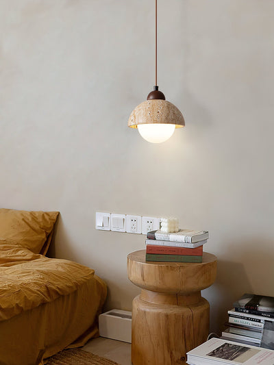 Lunex Dome-Shaped Travertine Pendant Light