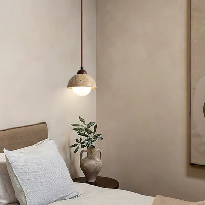 Lunex Dome-Shaped Travertine Pendant Light