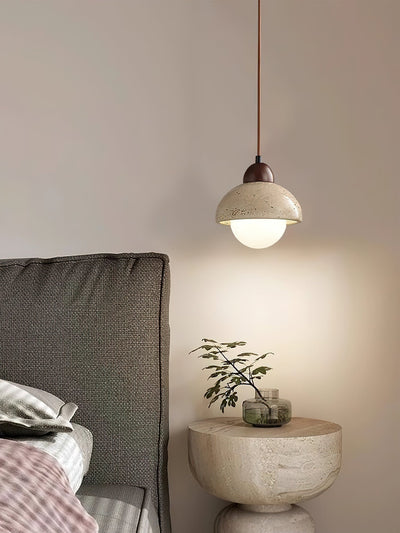 Lunex Dome-Shaped Travertine Pendant Light