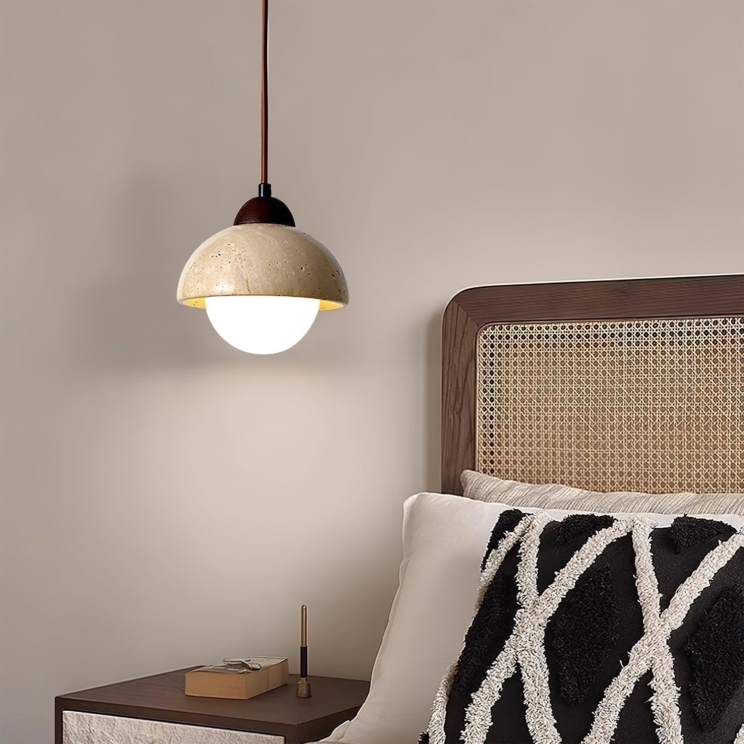 Lunex Dome-Shaped Travertine Pendant Light