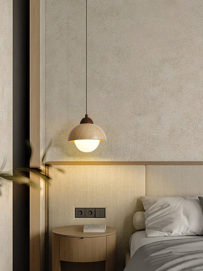 Lunex Dome-Shaped Travertine Pendant Light