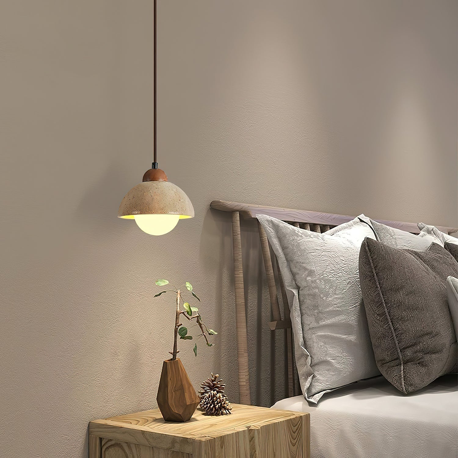 Lunex Dome-Shaped Travertine Pendant Light