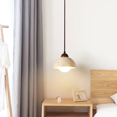 Lunex Dome-Shaped Travertine Pendant Light