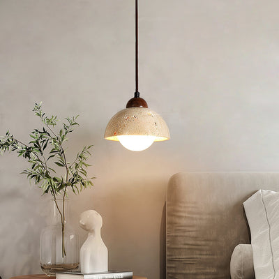 Lunex Dome-Shaped Travertine Pendant Light