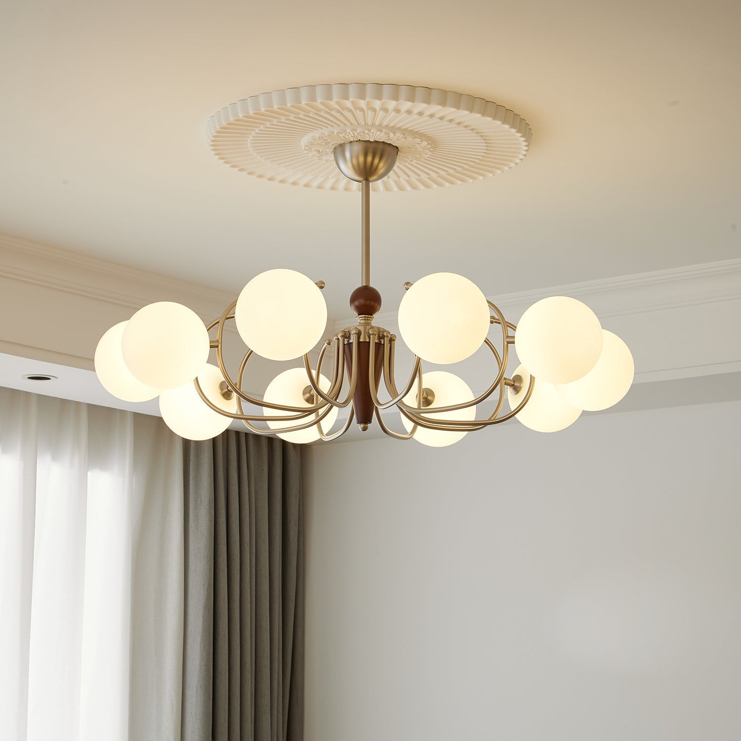 Orvynia Elegance Classic Grove Wood Glass Chandelier