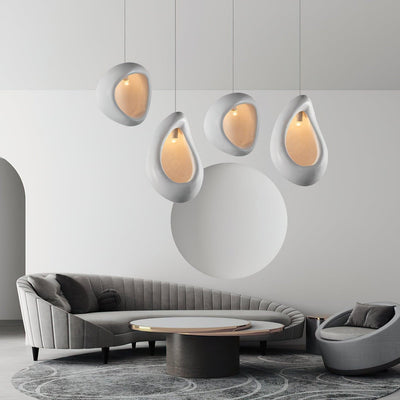 Seo Pendant Lamp Plaster Organic Hollow Teardrop Wabi Sabi