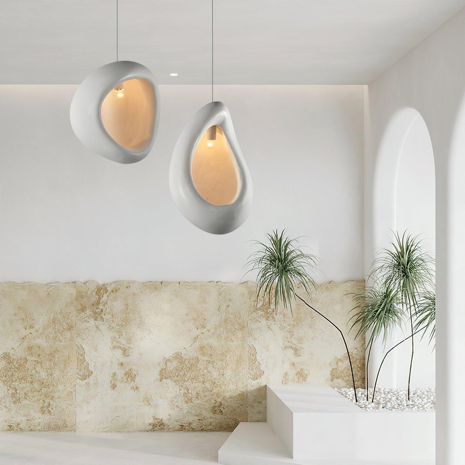 Seo Pendant Lamp Plaster Organic Hollow Teardrop Wabi Sabi