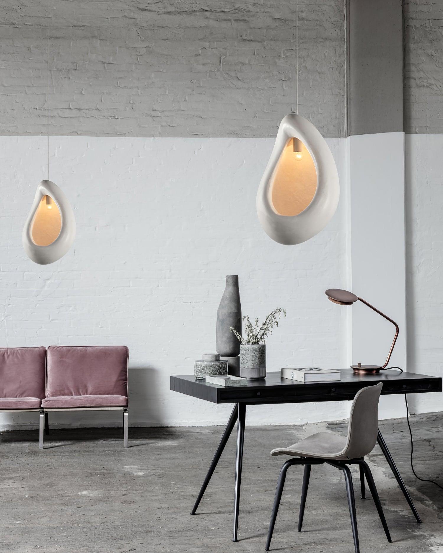 Seo Pendant Lamp Plaster Organic Hollow Teardrop Wabi Sabi