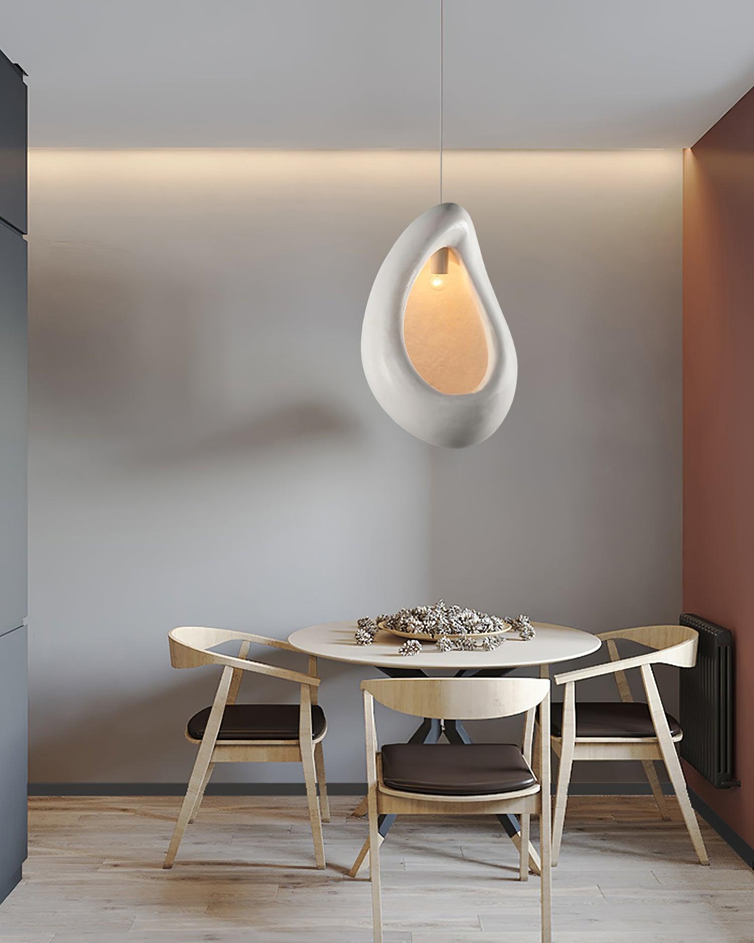 Seo Pendant Lamp Plaster Organic Hollow Teardrop Wabi Sabi