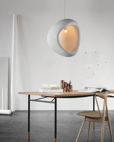 Seo Pendant Lamp Plaster Organic Hollow Teardrop Wabi Sabi