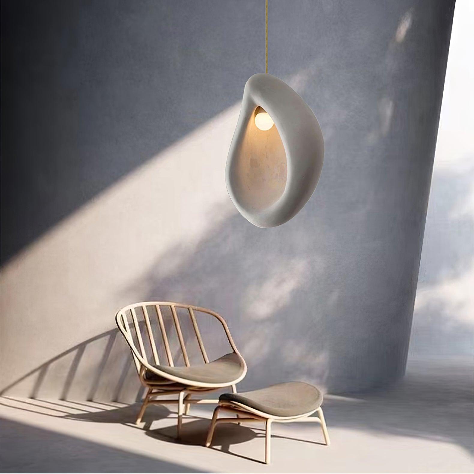 Seo Pendant Lamp Plaster Organic Hollow Teardrop Wabi Sabi