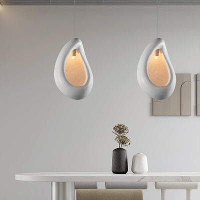 Seo Pendant Lamp Plaster Organic Hollow Teardrop Wabi Sabi