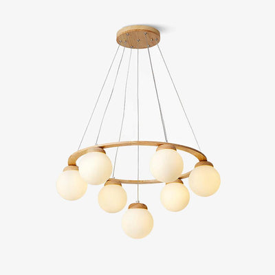 Aelion Chandelier Wood Ring Opal Glass Globes