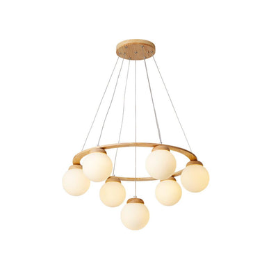 Aelion Chandelier Wood Ring Opal Glass Globes